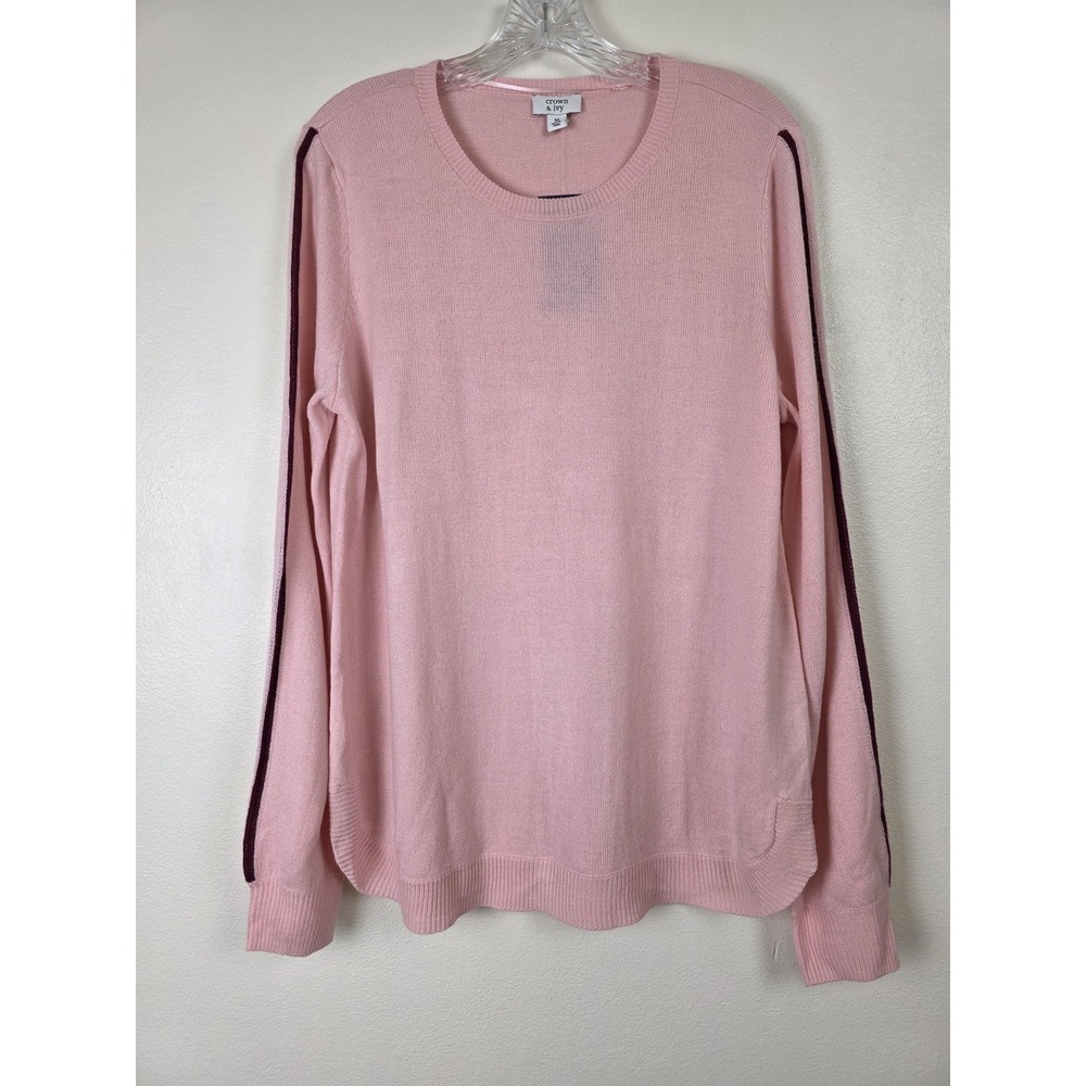 Crown & Ivy Sweater Womens Medium Pullover Stripe Sleeve Soft Comfort Relax NWT